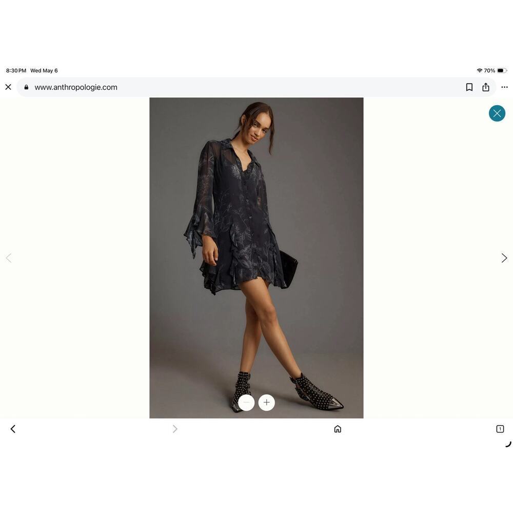 Anthropologie Women's Black Sheer Mini Dress Long Sleeve NWT